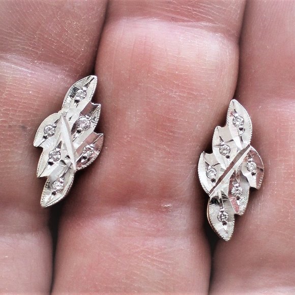 Vintage Soviet USSR Solid 14K 585 Rose Pink White Gold Diamond Cluster Earrings - Picture 7 of 7